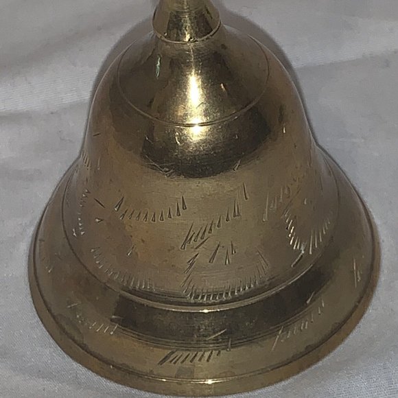 Etched Brass Bell - Made In India - Chime Alarm - Hand Bell Ringer Vintage - 6” - Picture 5 of 7